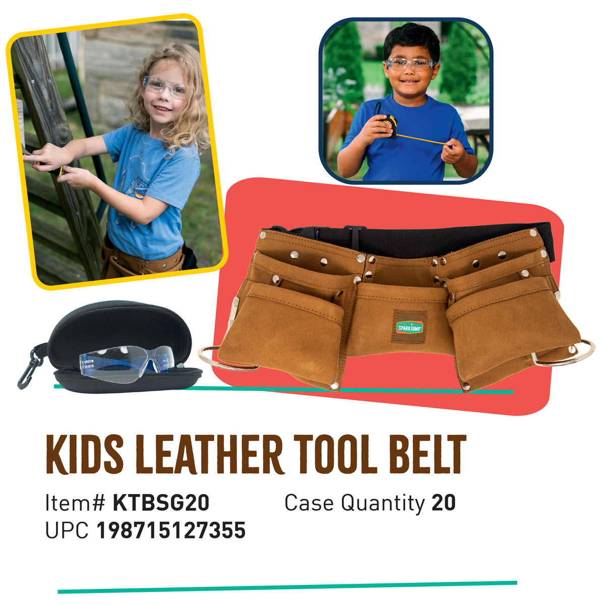 Kids Leather Tool Belt and Safety Goggles Case Pack (20 Sets)