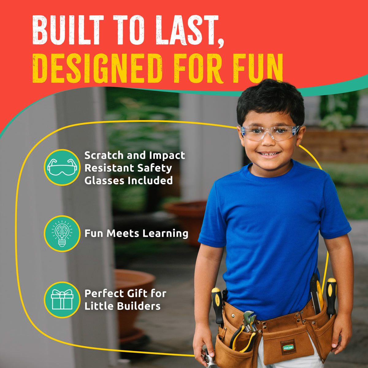 Kids Leather Tool Belt and Safety Goggles