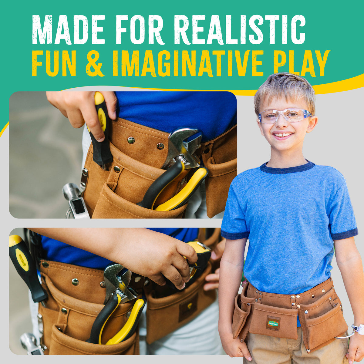 Kids Leather Tool Belt and Safety Goggles