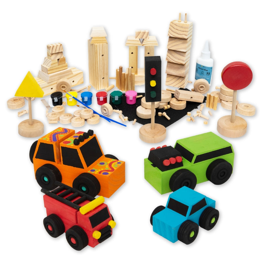 SparkJump Build & Paint Your Own Wooden Cars - Creative & Fun Arts & Crafts for Kids - Woodworking Kit for Kids - Easy to Assemb