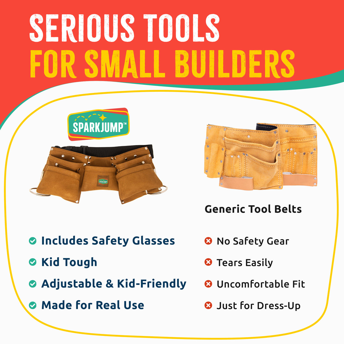 Kids Leather Tool Belt and Safety Goggles