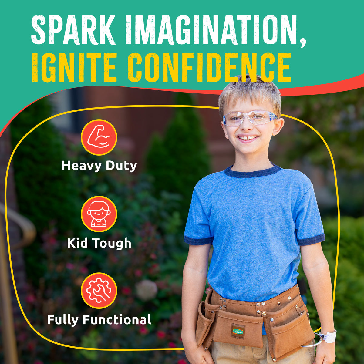Kids Leather Tool Belt and Safety Goggles